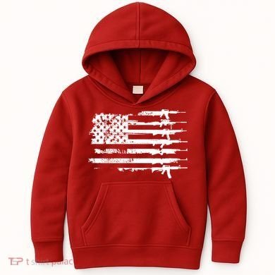 Distressed Gun Riffle US Flag Kids Hoodie