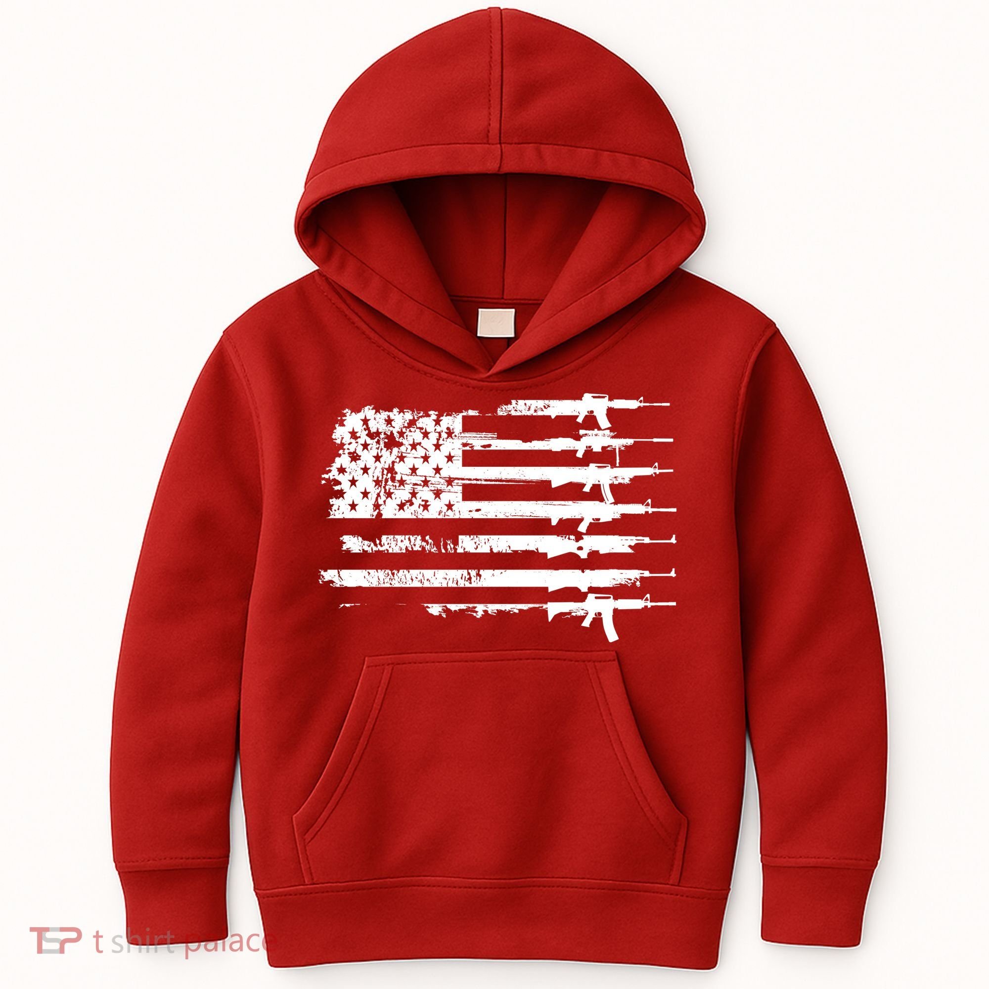 Distressed Gun Riffle US Flag Kids Hoodie
