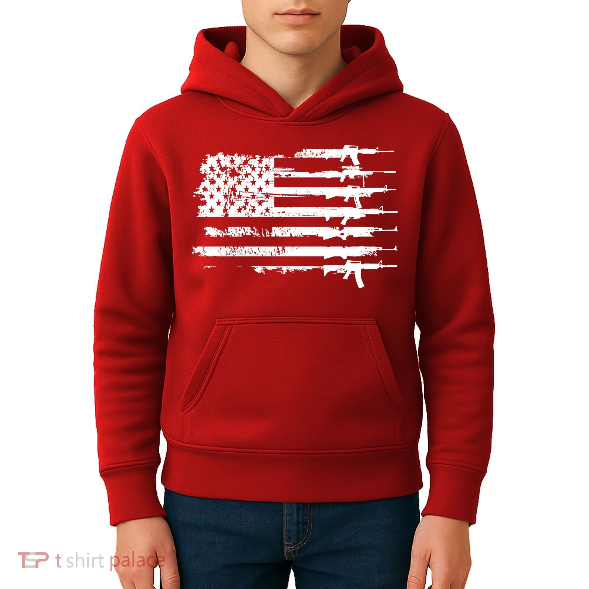 Distressed Gun Riffle US Flag Kids Hoodie