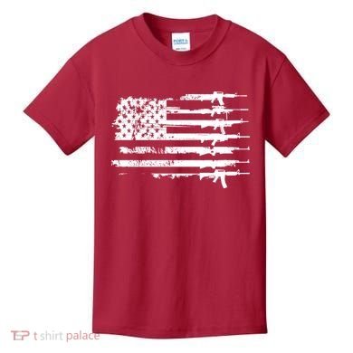 Distressed Gun Riffle US Flag Kids T-Shirt