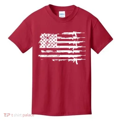 Distressed Gun Riffle US Flag Kids T-Shirt
