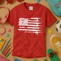 Distressed Gun Riffle US Flag Kids T-Shirt thumb 3