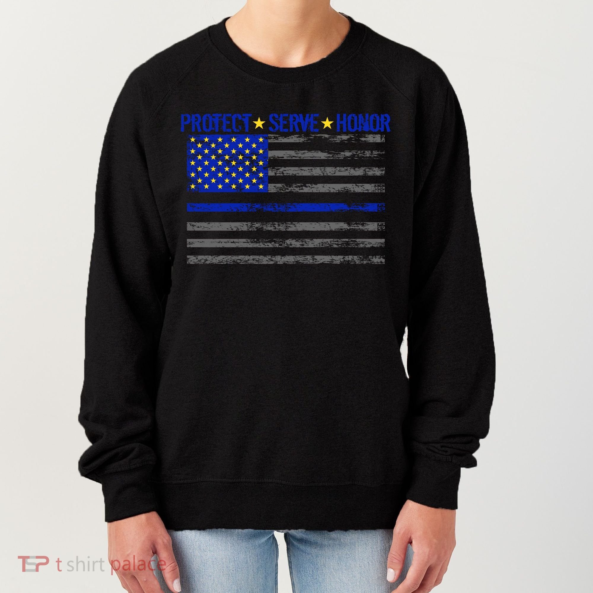 Distressed Police Blue Striped Flag Women's Sweatshirt