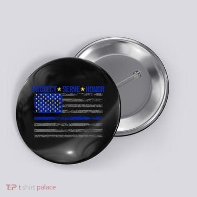 Distressed Police Blue Striped Flag Button