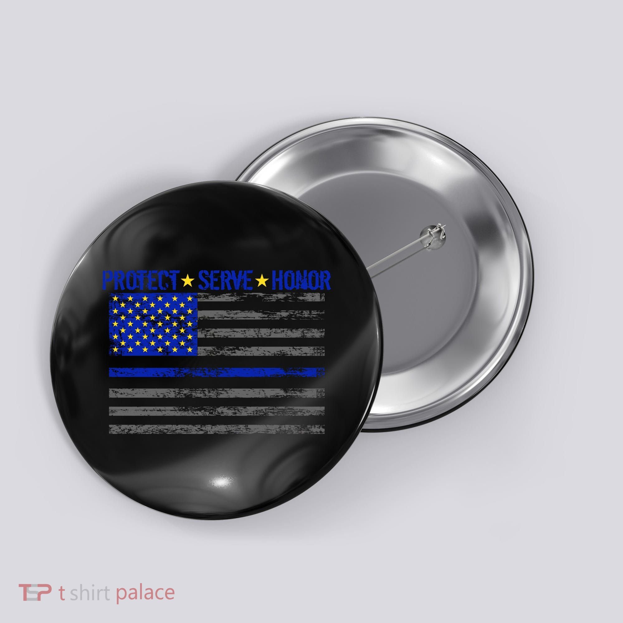 Distressed Police Blue Striped Flag Button