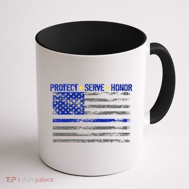 Distressed Police Blue Striped Flag Coffee Mug back