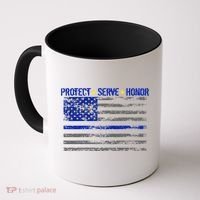 Distressed Police Blue Striped Flag Coffee Mug thumb 0