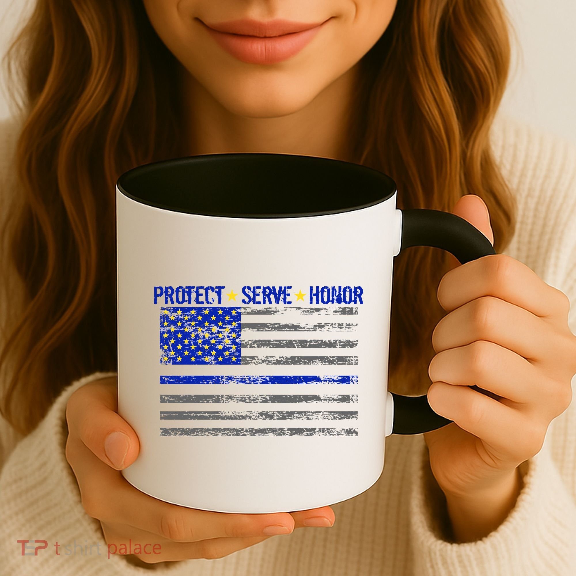 Distressed Police Blue Striped Flag Coffee Mug