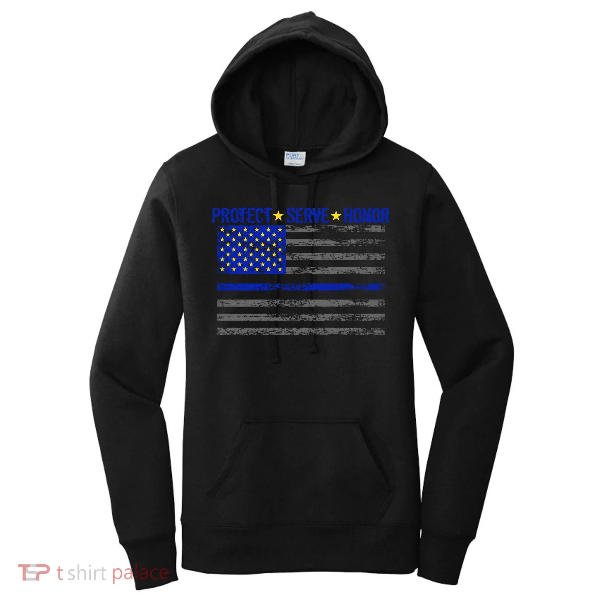 Distressed Police Blue Striped Flag Women's Hoodie