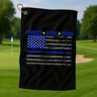 Distressed Police Blue Striped Flag Golf Towel thumb 1