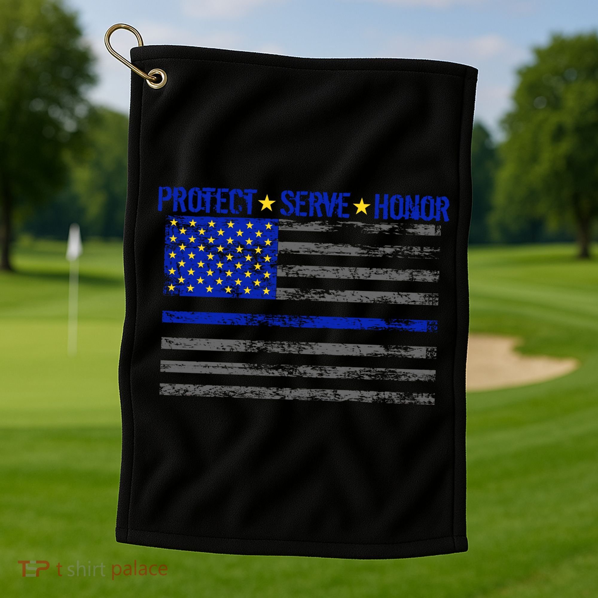 Distressed Police Blue Striped Flag Golf Towel