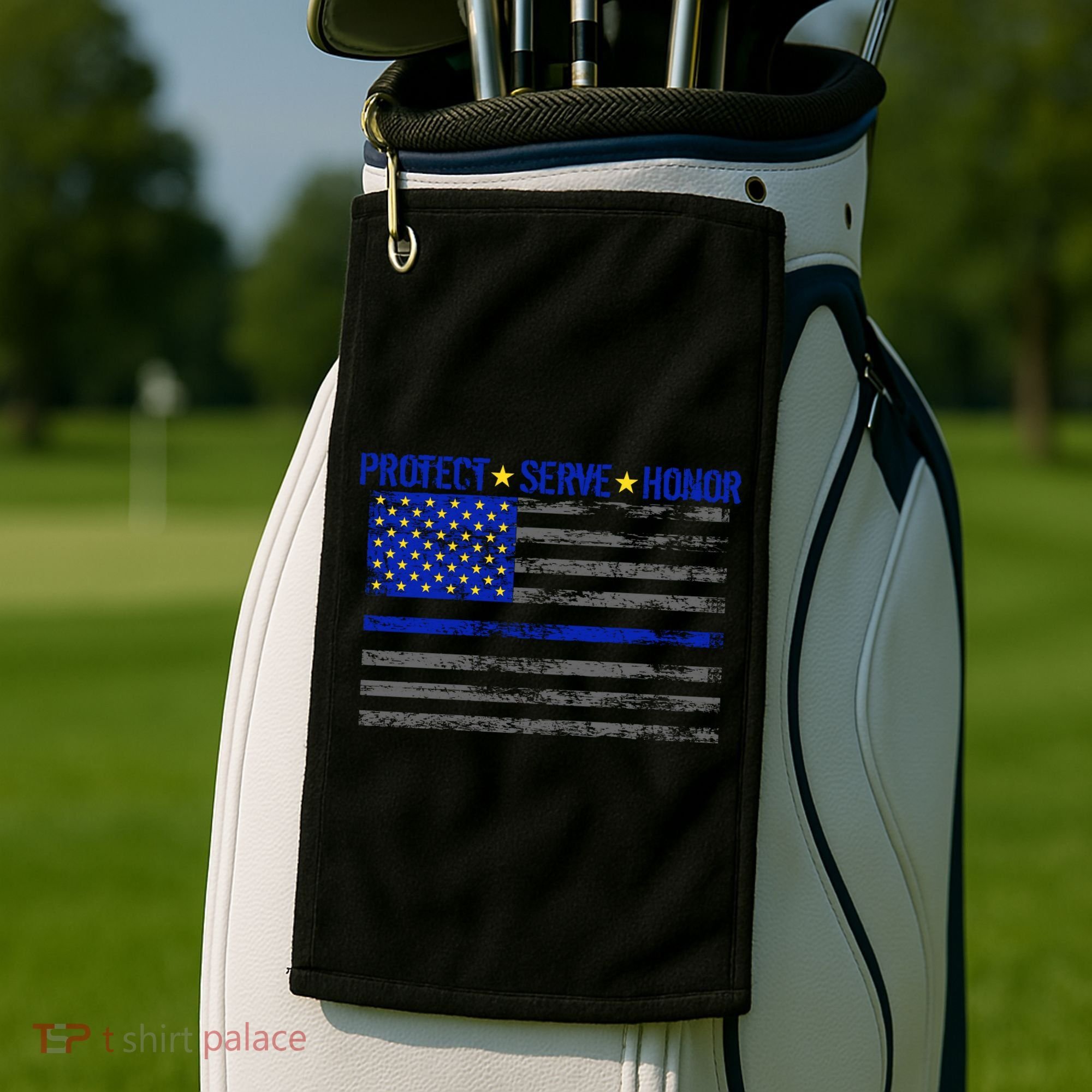 Distressed Police Blue Striped Flag Golf Towel