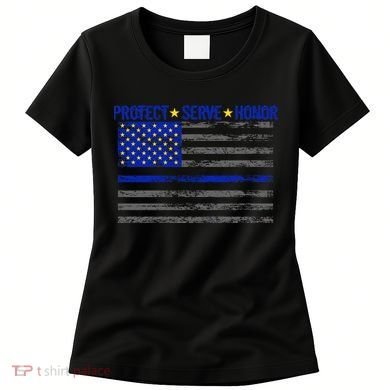 Distressed Police Blue Striped Flag Women's T-Shirt