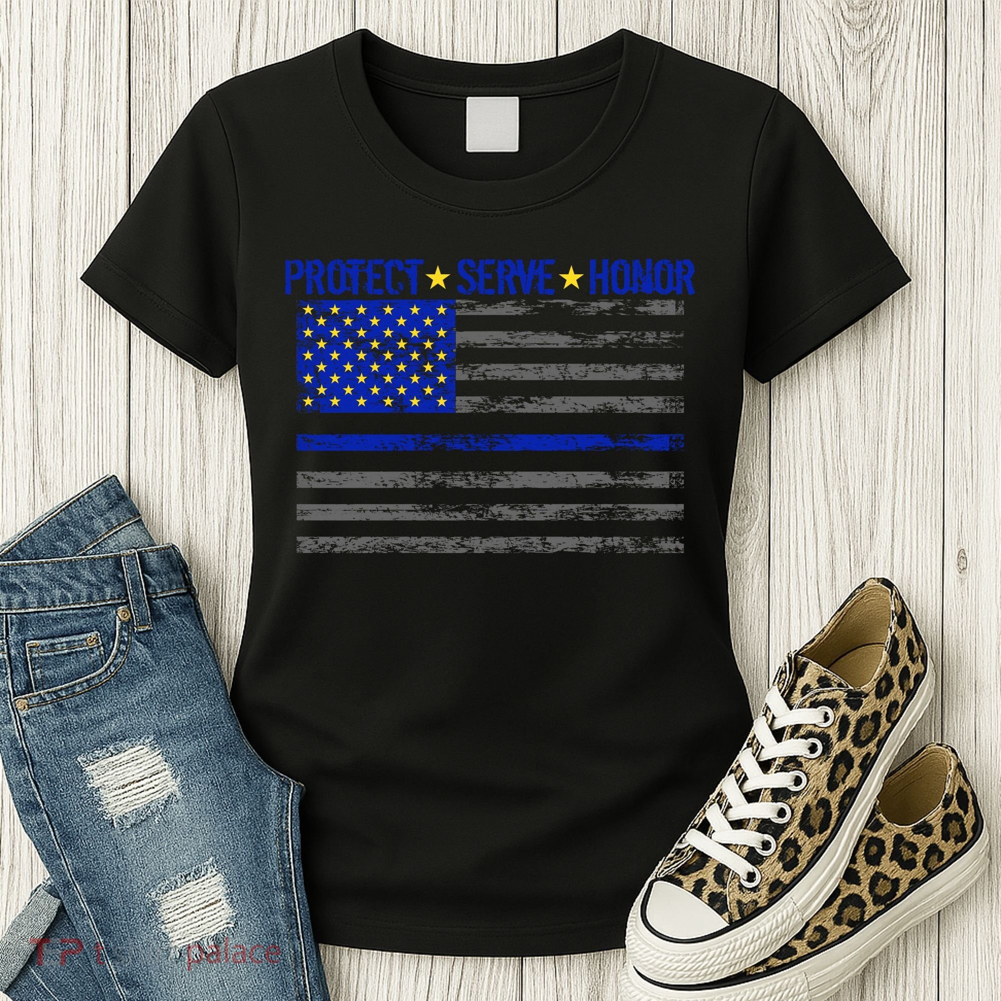 Distressed Police Blue Striped Flag Women's T-Shirt