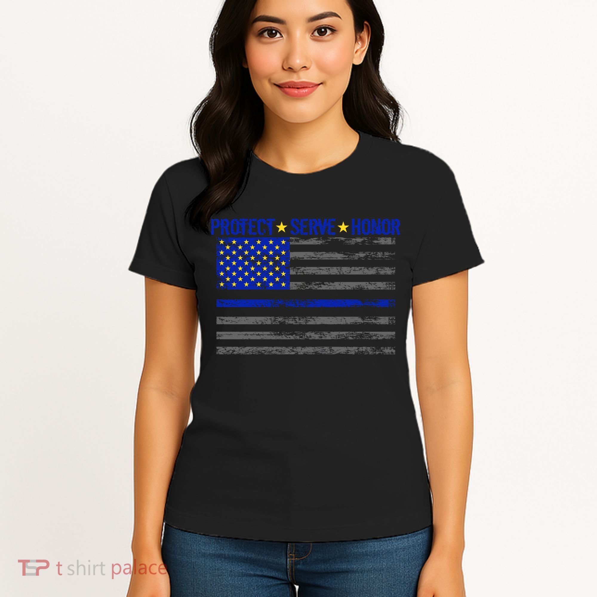 Distressed Police Blue Striped Flag Women's T-Shirt
