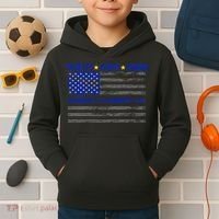 Distressed Police Blue Striped Flag Kids Hoodie thumb 2
