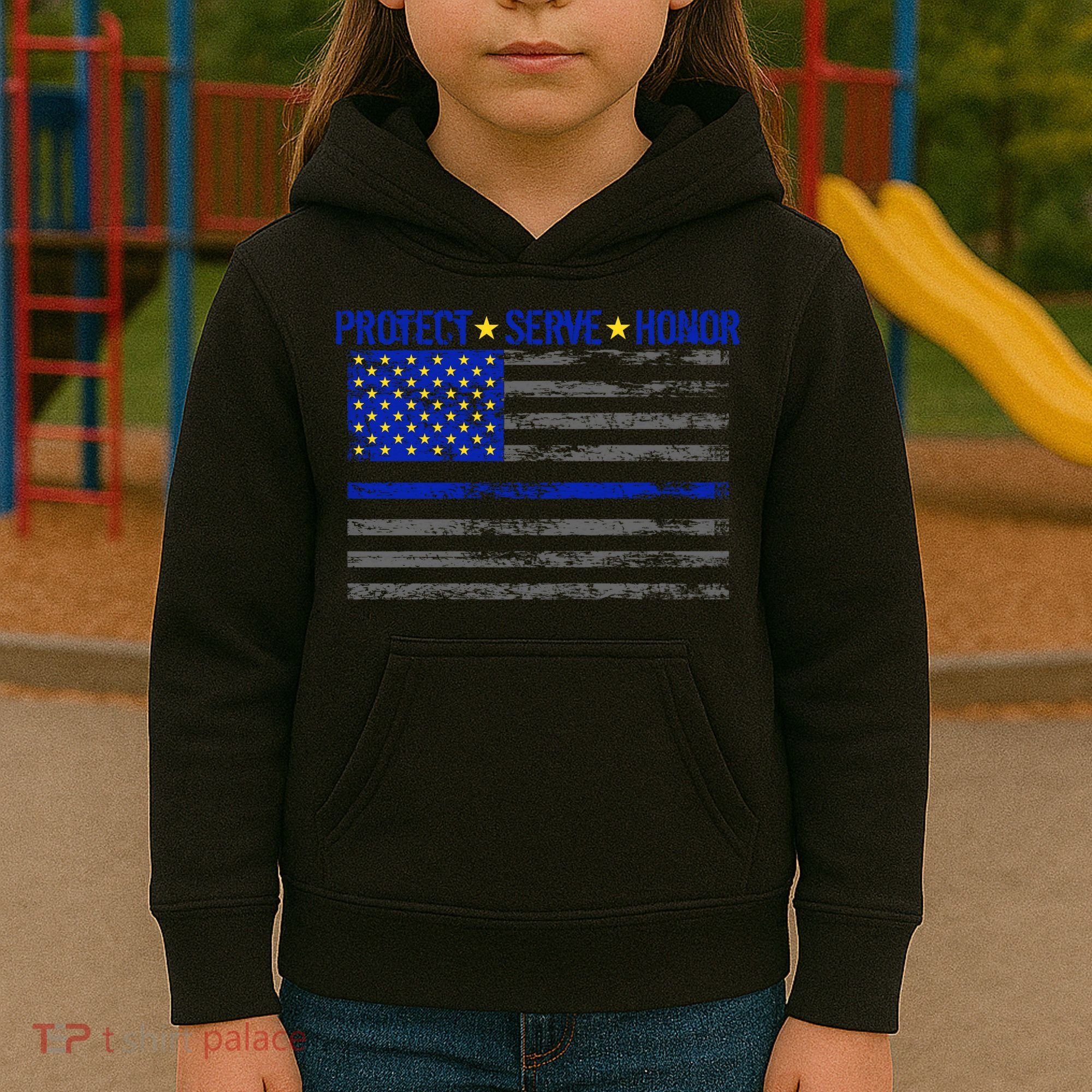 Distressed Police Blue Striped Flag Kids Hoodie