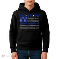 Distressed Police Blue Striped Flag Kids Hoodie thumb 4