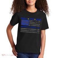 Distressed Police Blue Striped Flag Kids T-Shirt thumb 2
