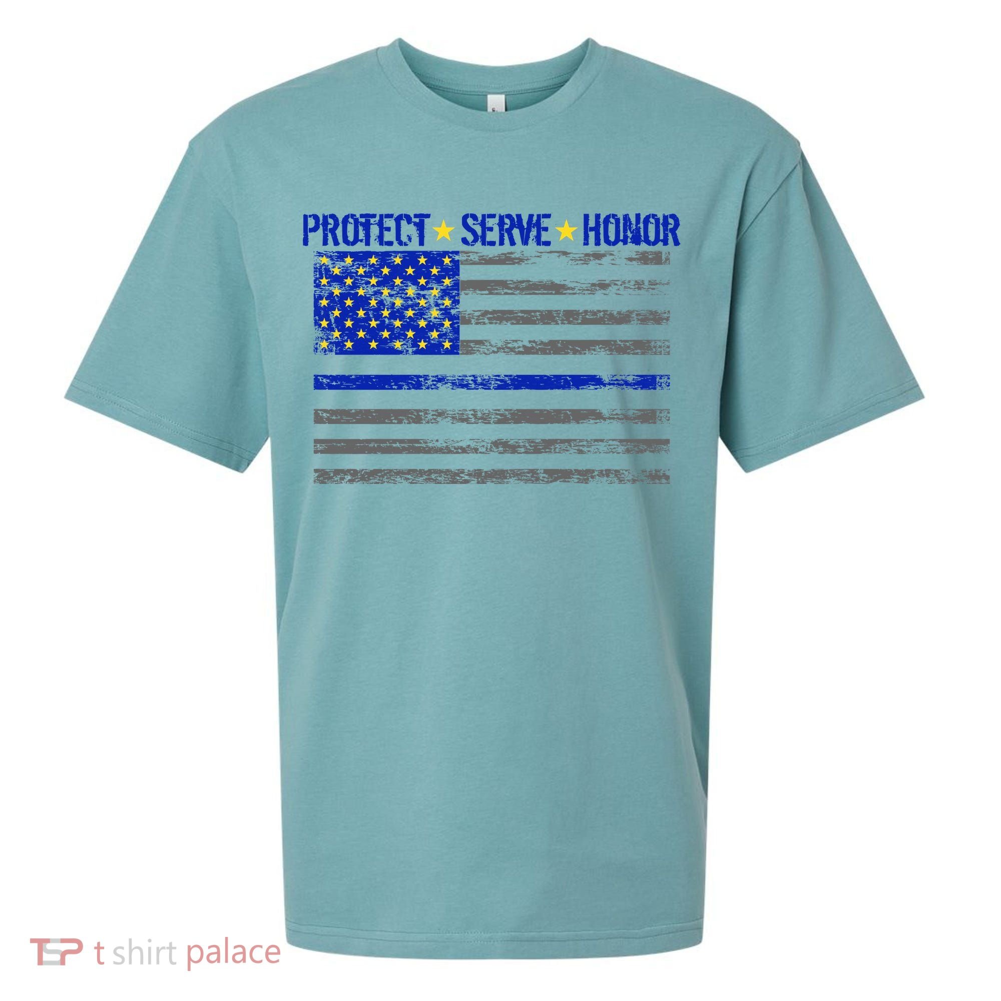 Distressed Police Blue Striped Flag Sueded Cloud Jersey T-Shirt