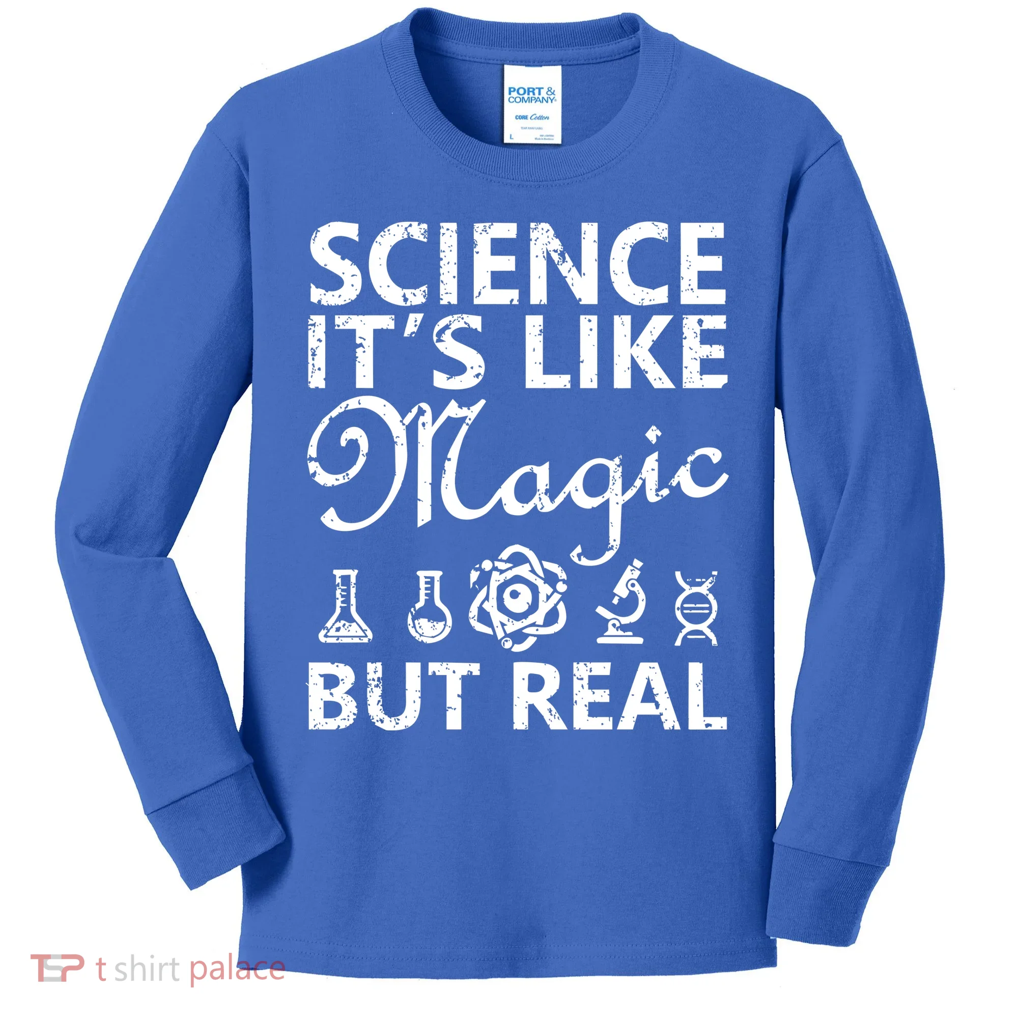Distressed Science It's Like Magic But Real March For Science Kids Long Sleeve Shirt
