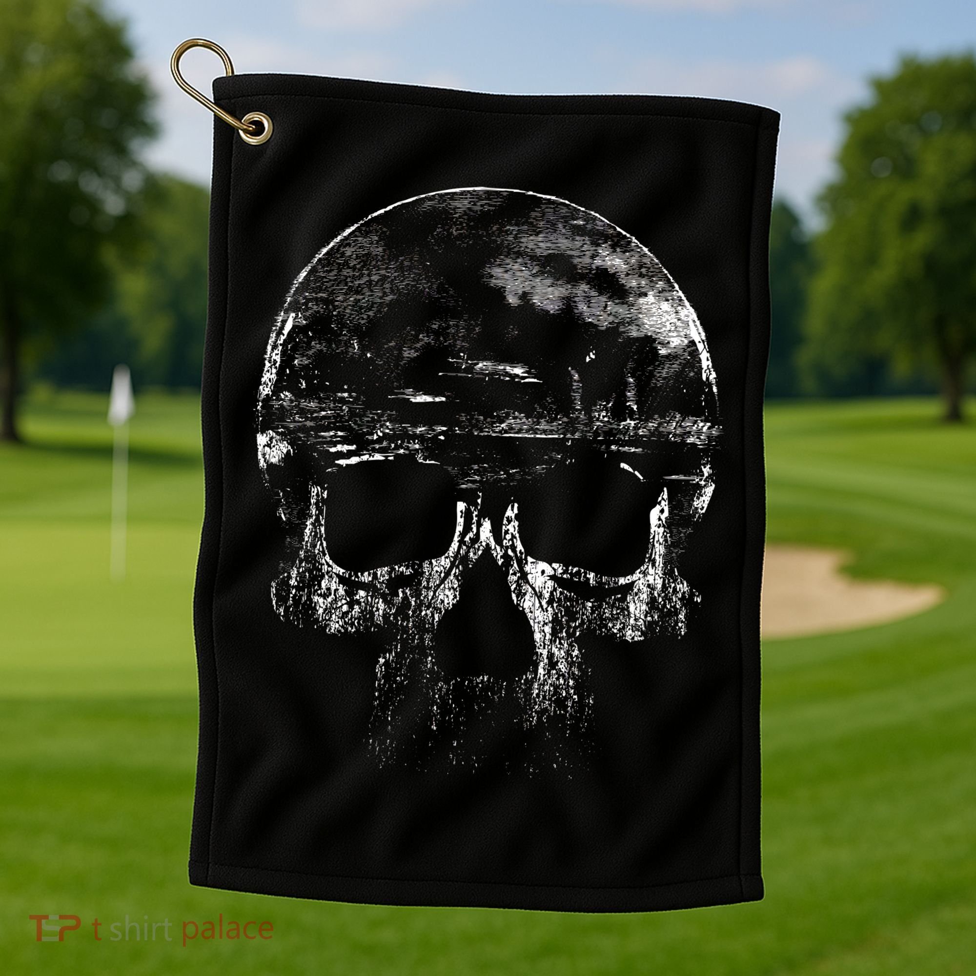 Distressed Skull Graphic Golf Towel