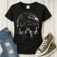 Distressed Skull Graphic Women's T-Shirt thumb 3