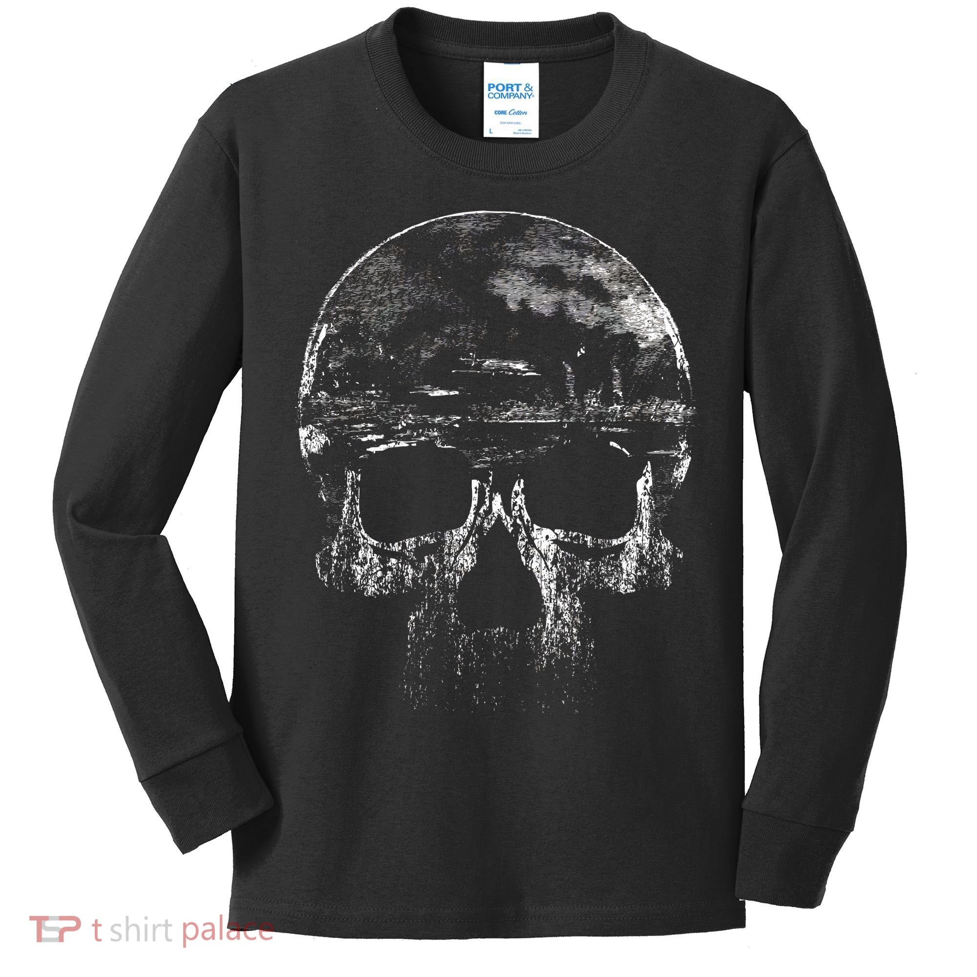 Distressed Skull Graphic Kids Long Sleeve Shirt