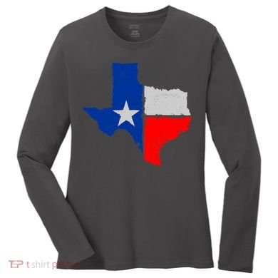 Distressed Texas State Map Flag Women's Long Sleeve Shirt