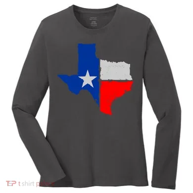 Distressed Texas State Map Flag Women's Long Sleeve Shirt