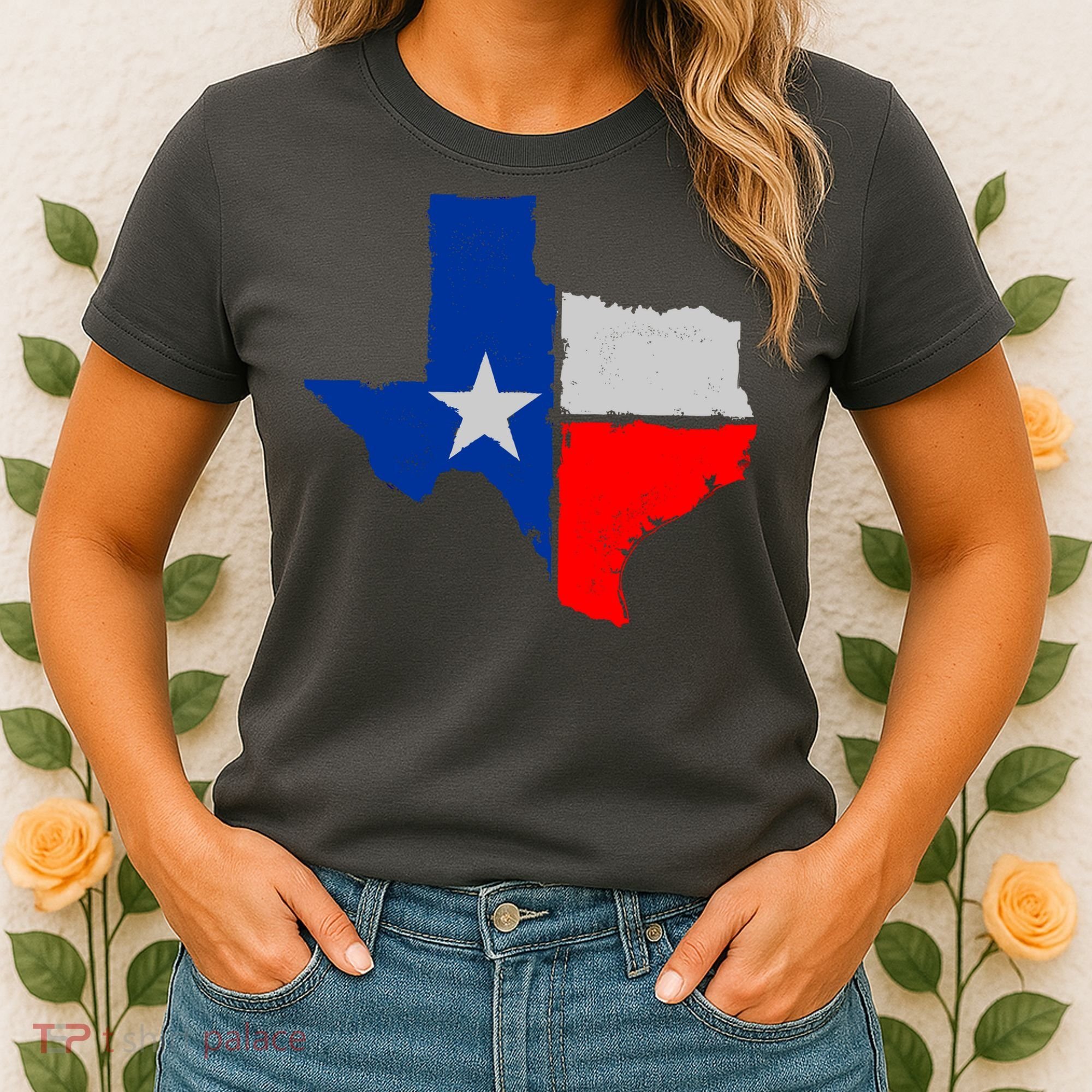 Distressed Texas State Map Flag Women's T-Shirt