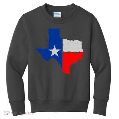 Distressed Texas State Map Flag Kids Sweatshirt