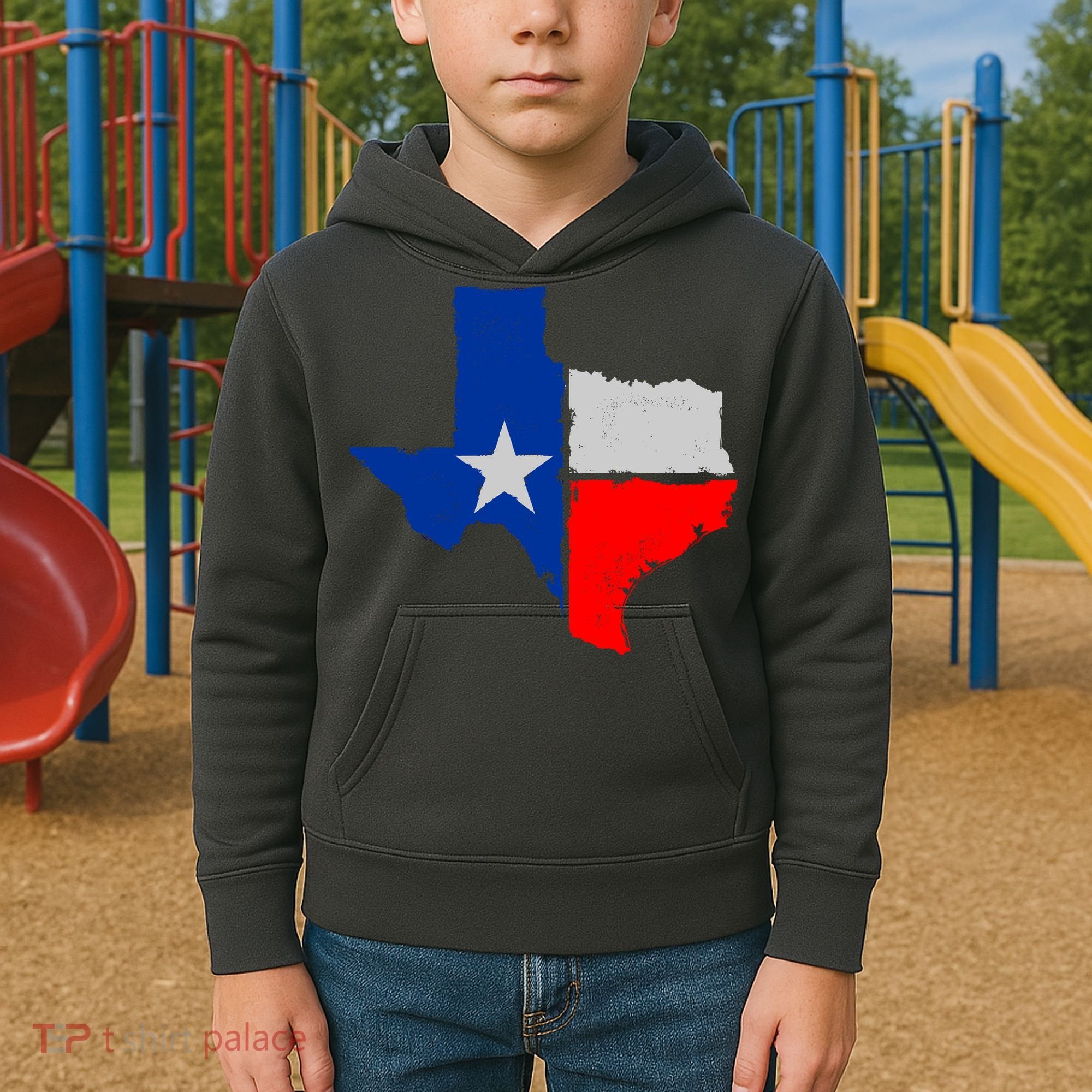 Distressed Texas State Map Flag Kids Hoodie