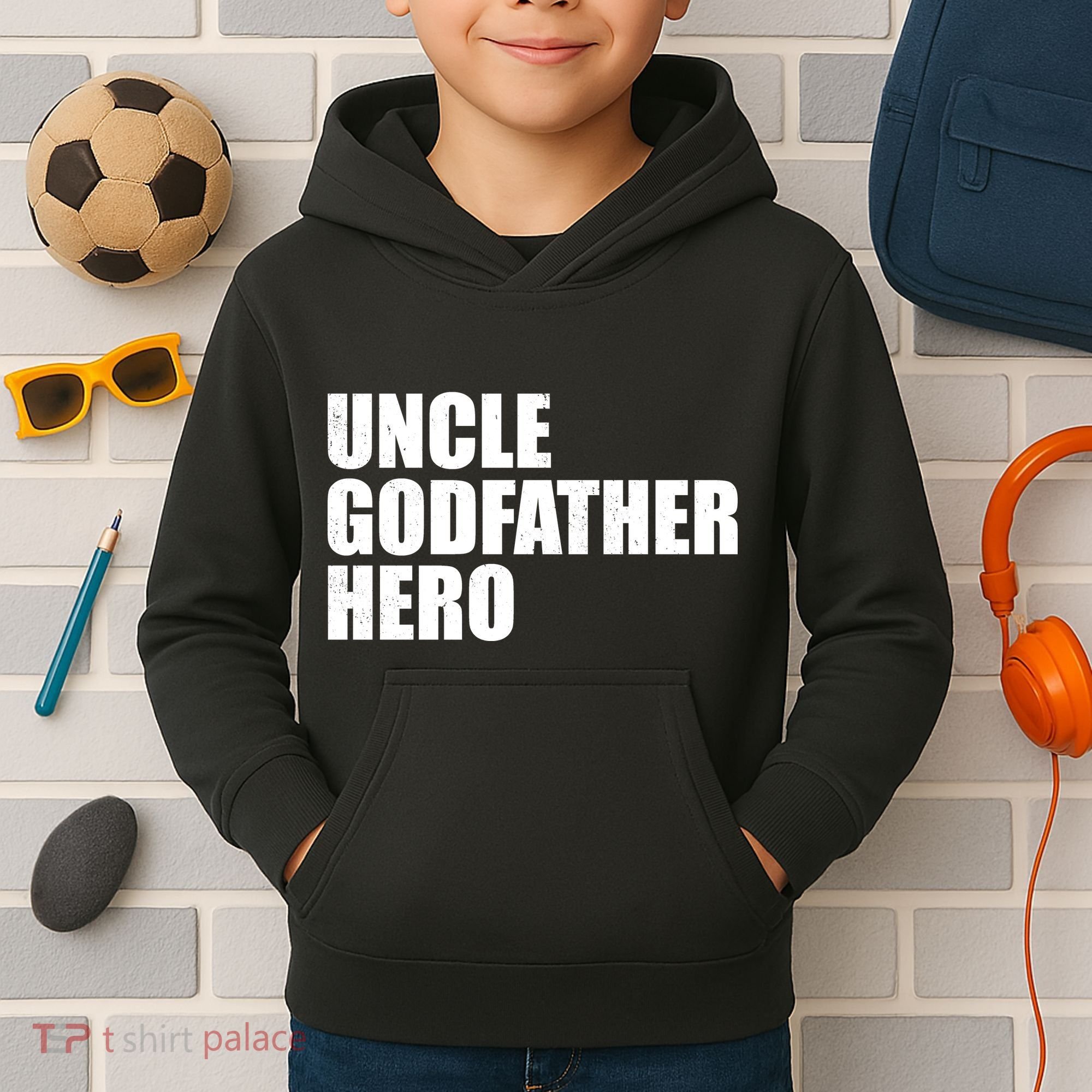 Distressed Uncle Godfather Hero Kids Hoodie