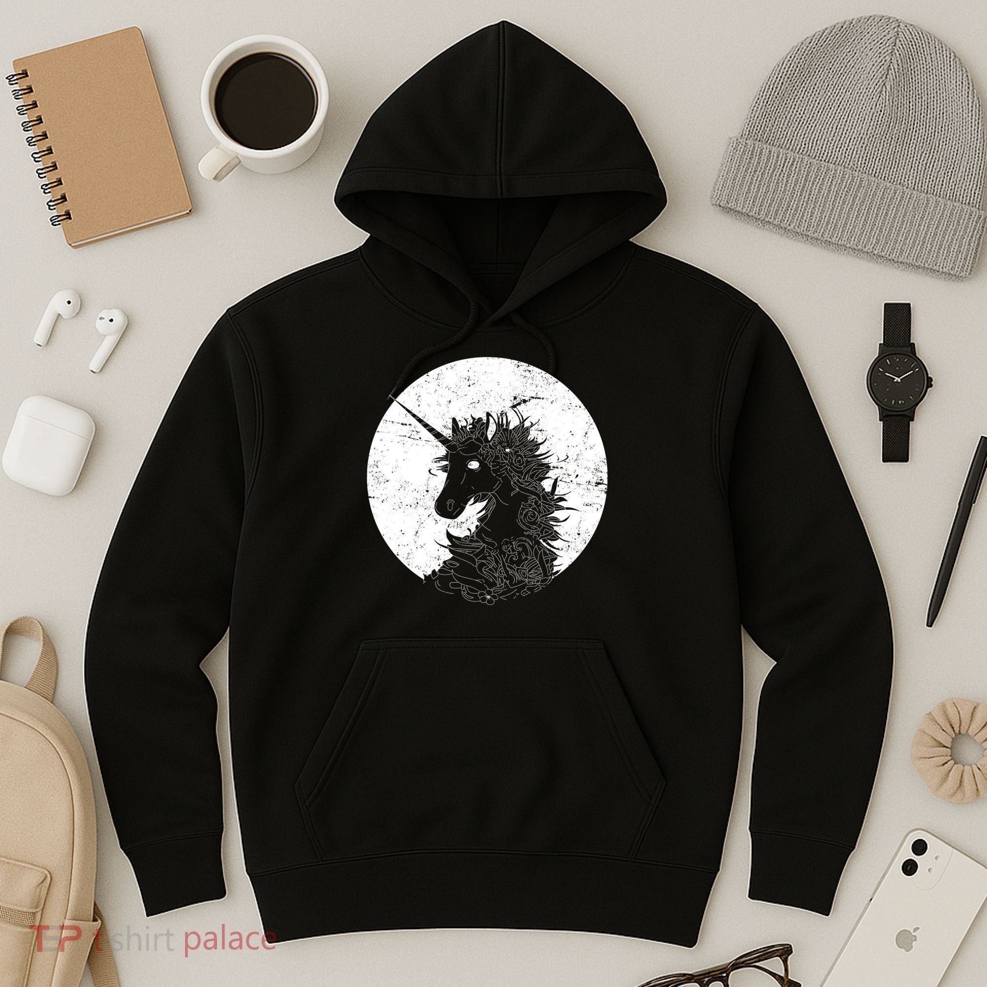 Distressed Unicorn Emblem Hoodie