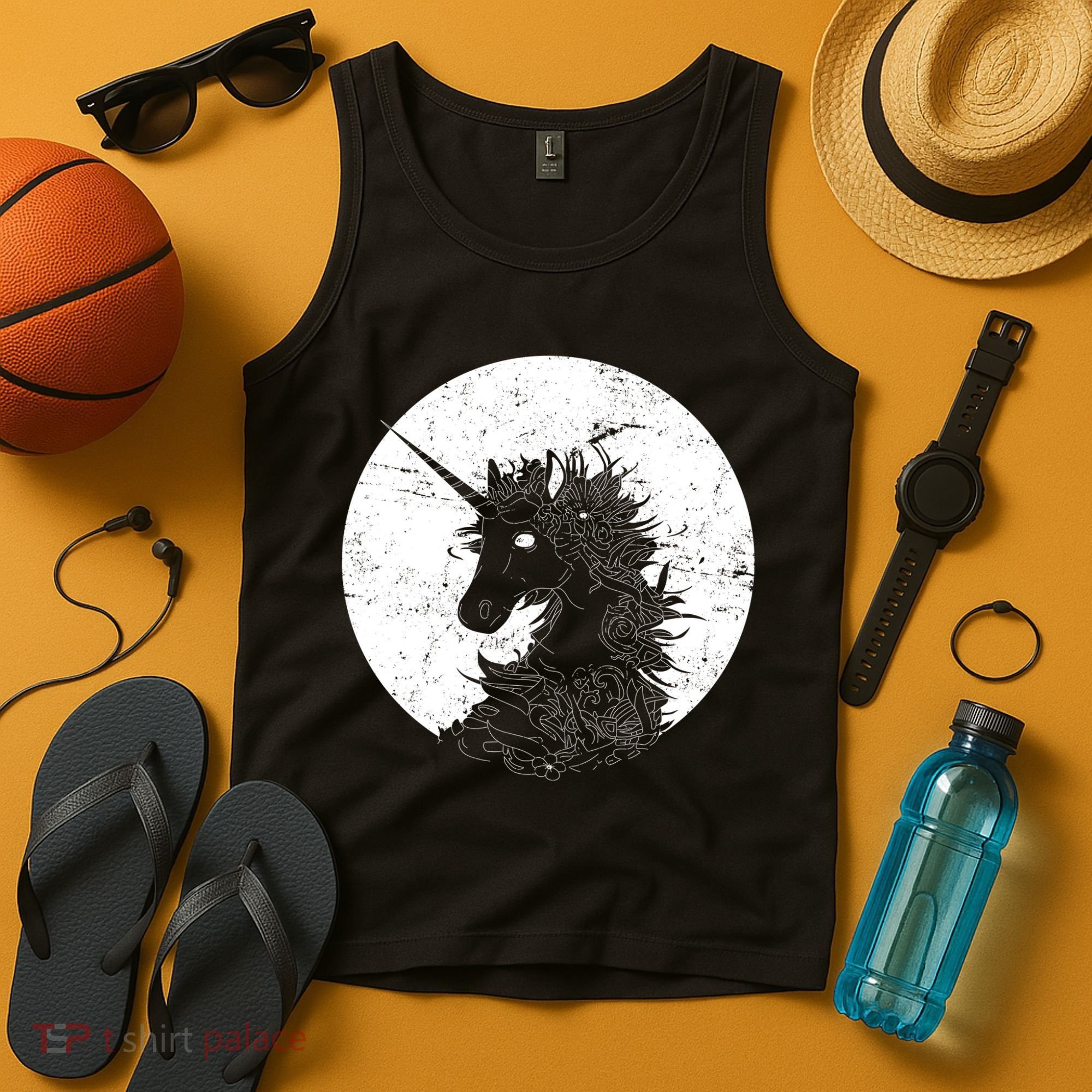 Distressed Unicorn Emblem Tank Top