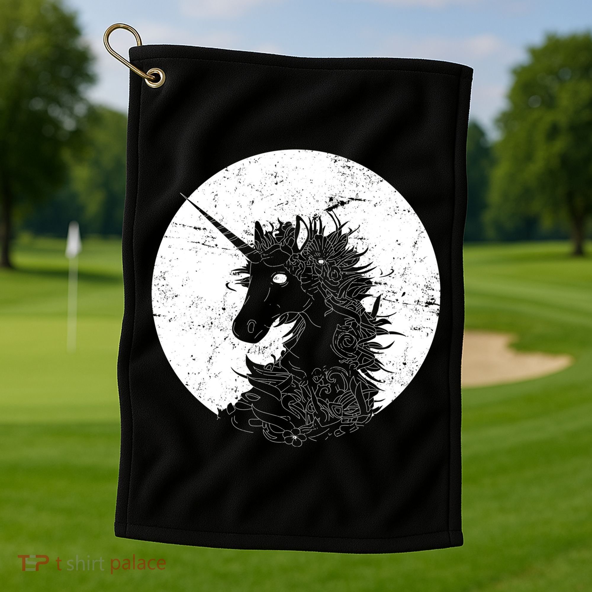 Distressed Unicorn Emblem Golf Towel