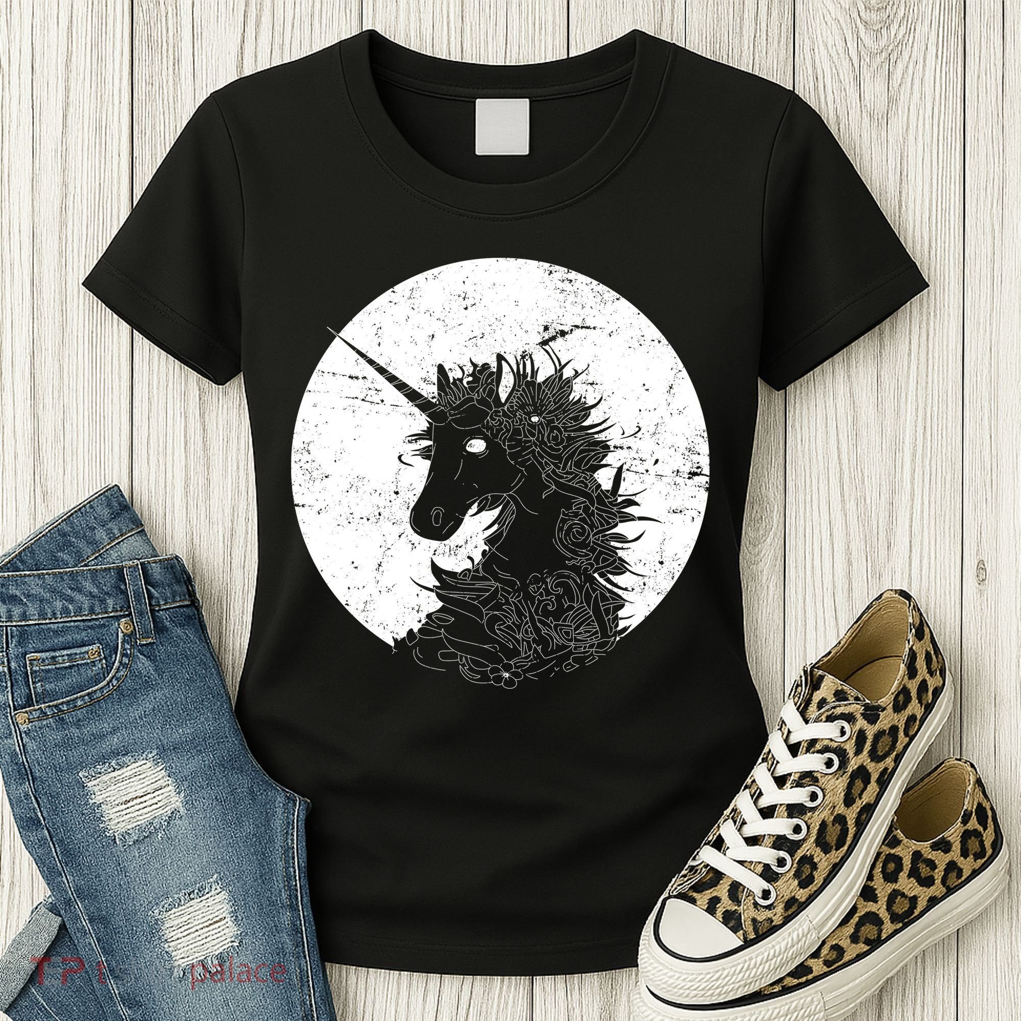 Distressed Unicorn Emblem Women's T-Shirt