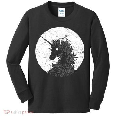 Distressed Unicorn Emblem Kids Long Sleeve Shirt