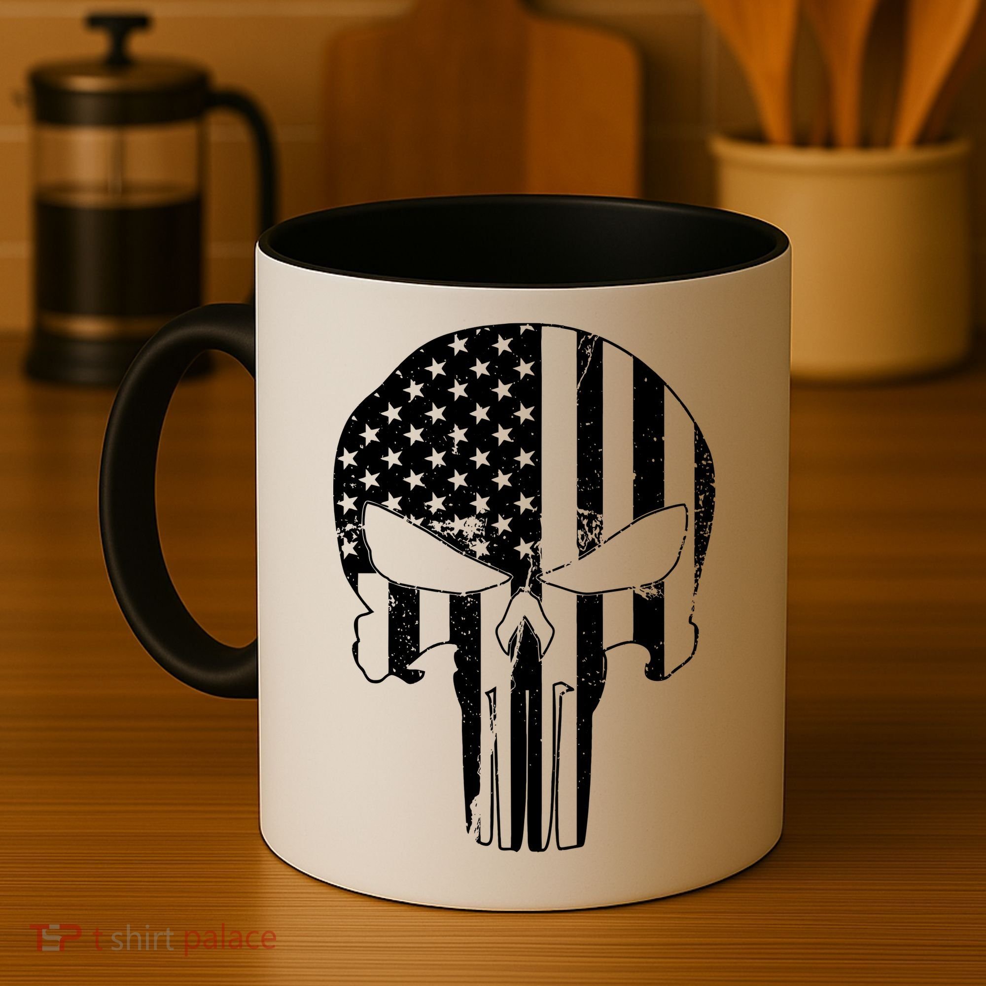 Distressed USA American Skull Coffee Mug