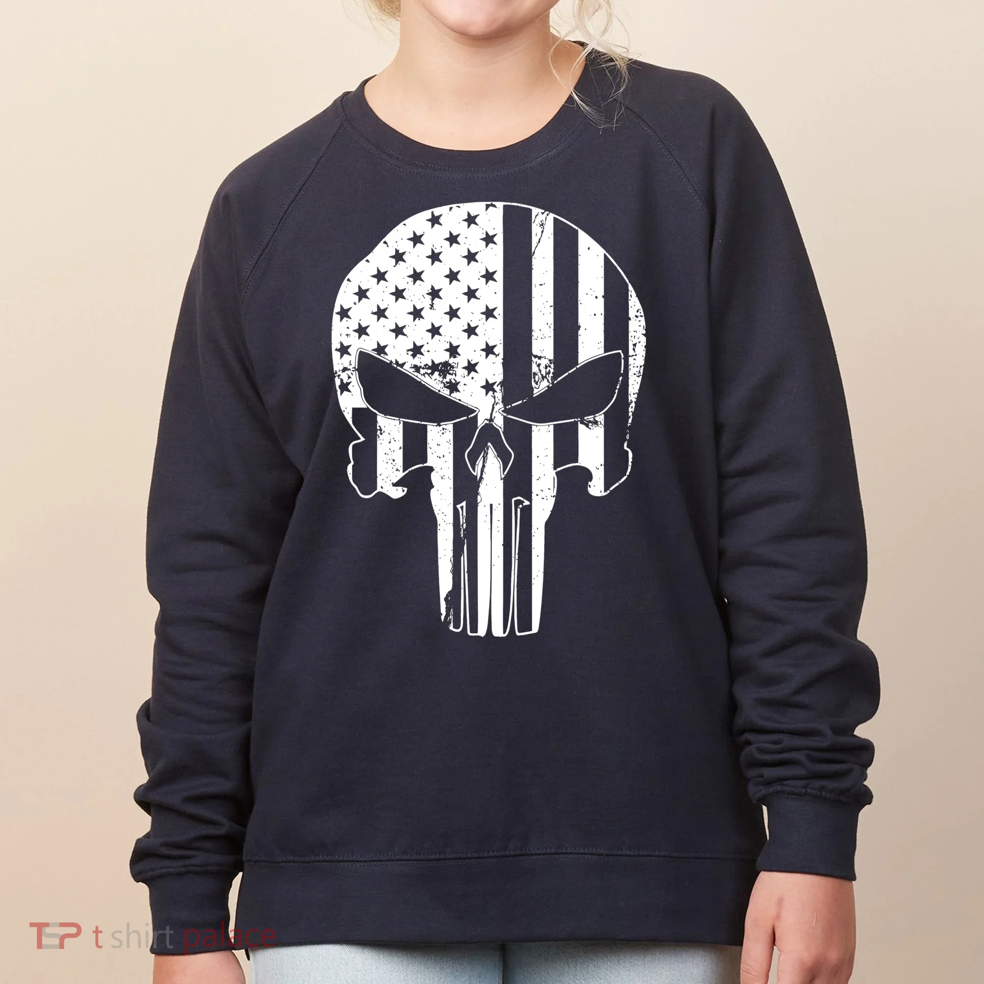 Distressed USA American Skull Women's Sweatshirt