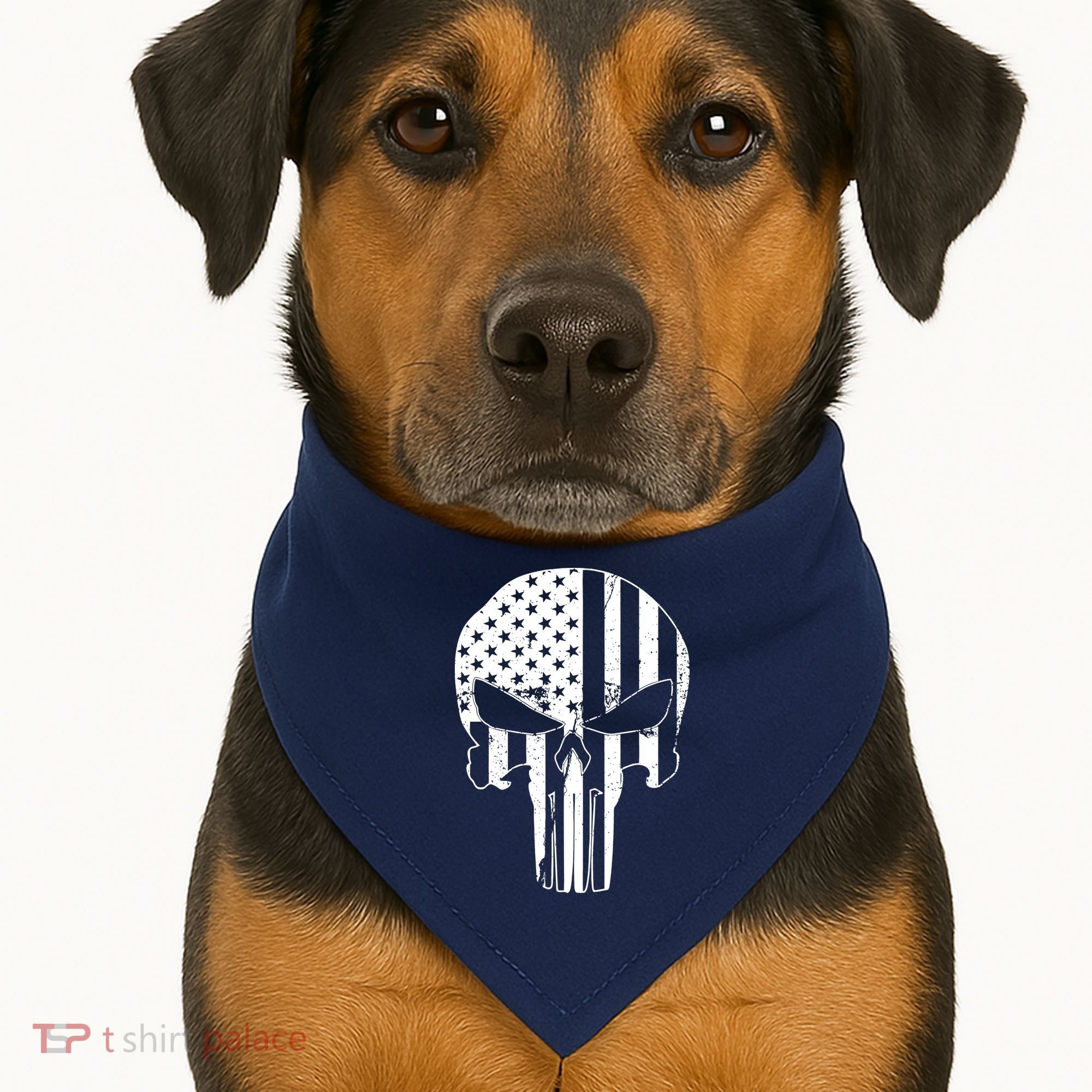 Distressed USA American Skull USA-Made Doggie Bandana