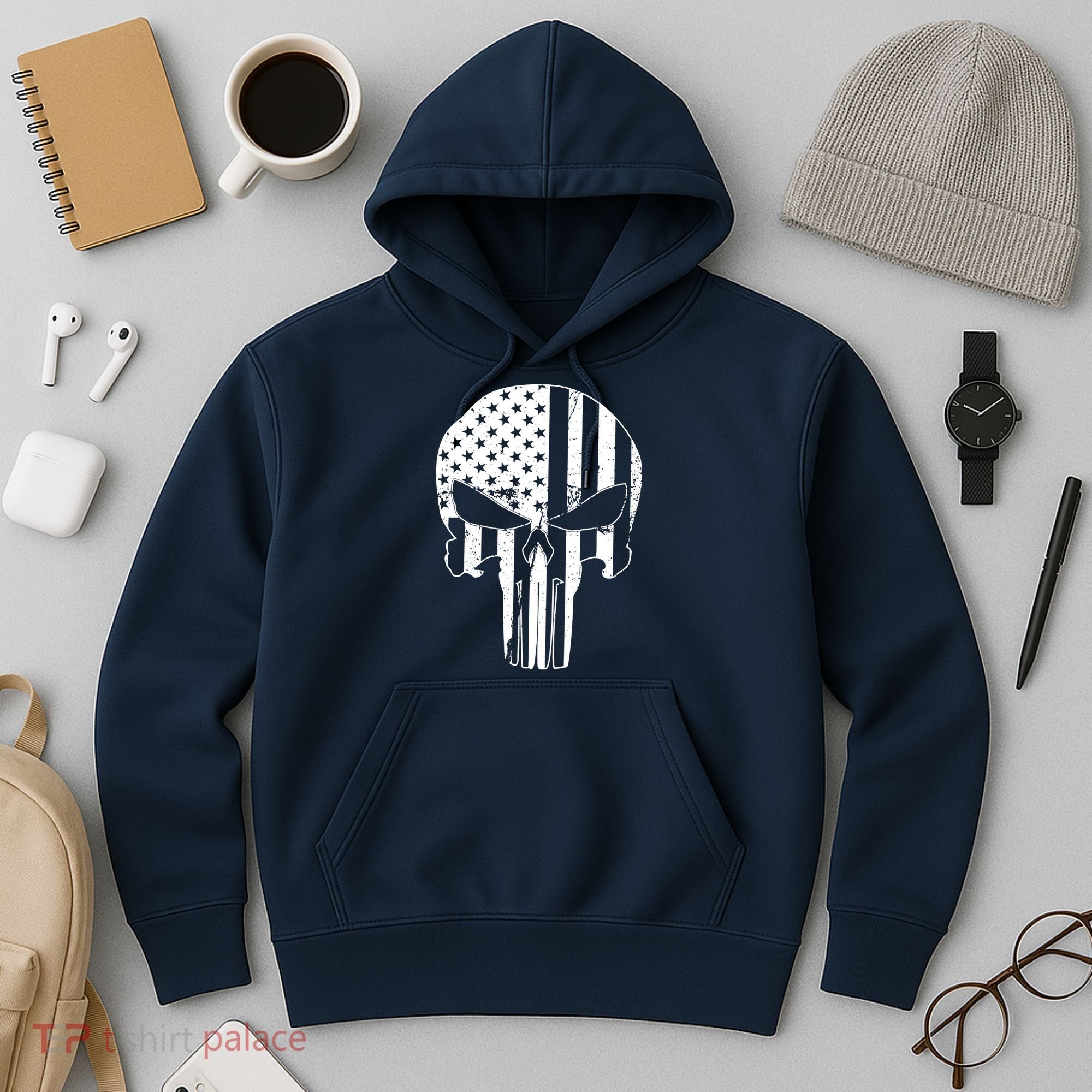 Distressed USA American Skull Hoodie