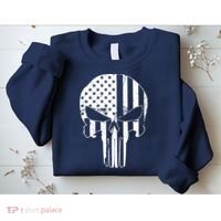 Distressed USA American Skull Sweatshirt thumb 2
