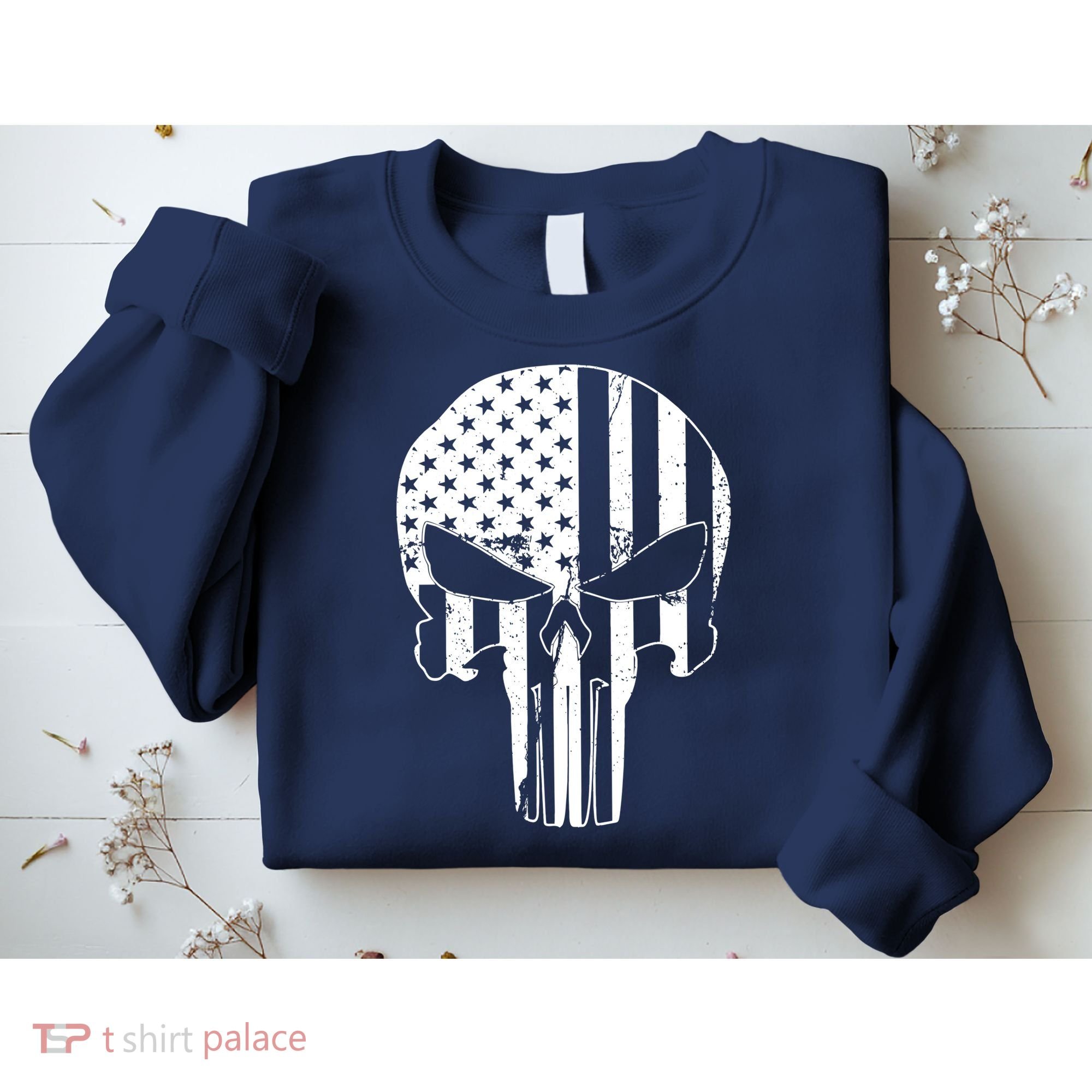 Distressed USA American Skull Sweatshirt