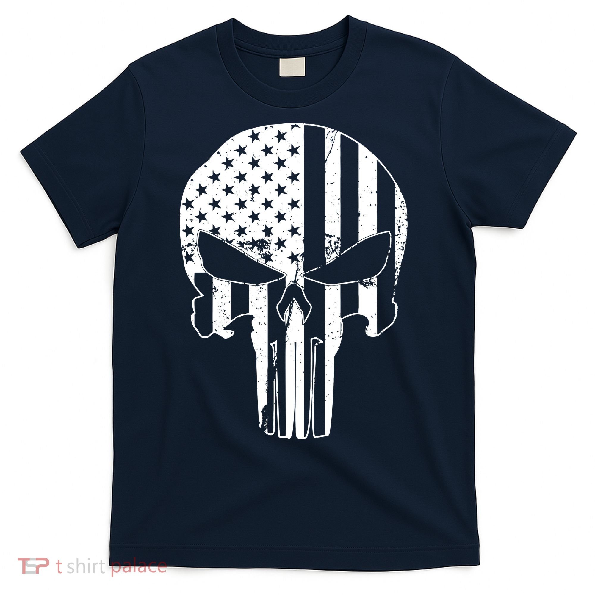 Distressed USA American Skull T-Shirt
