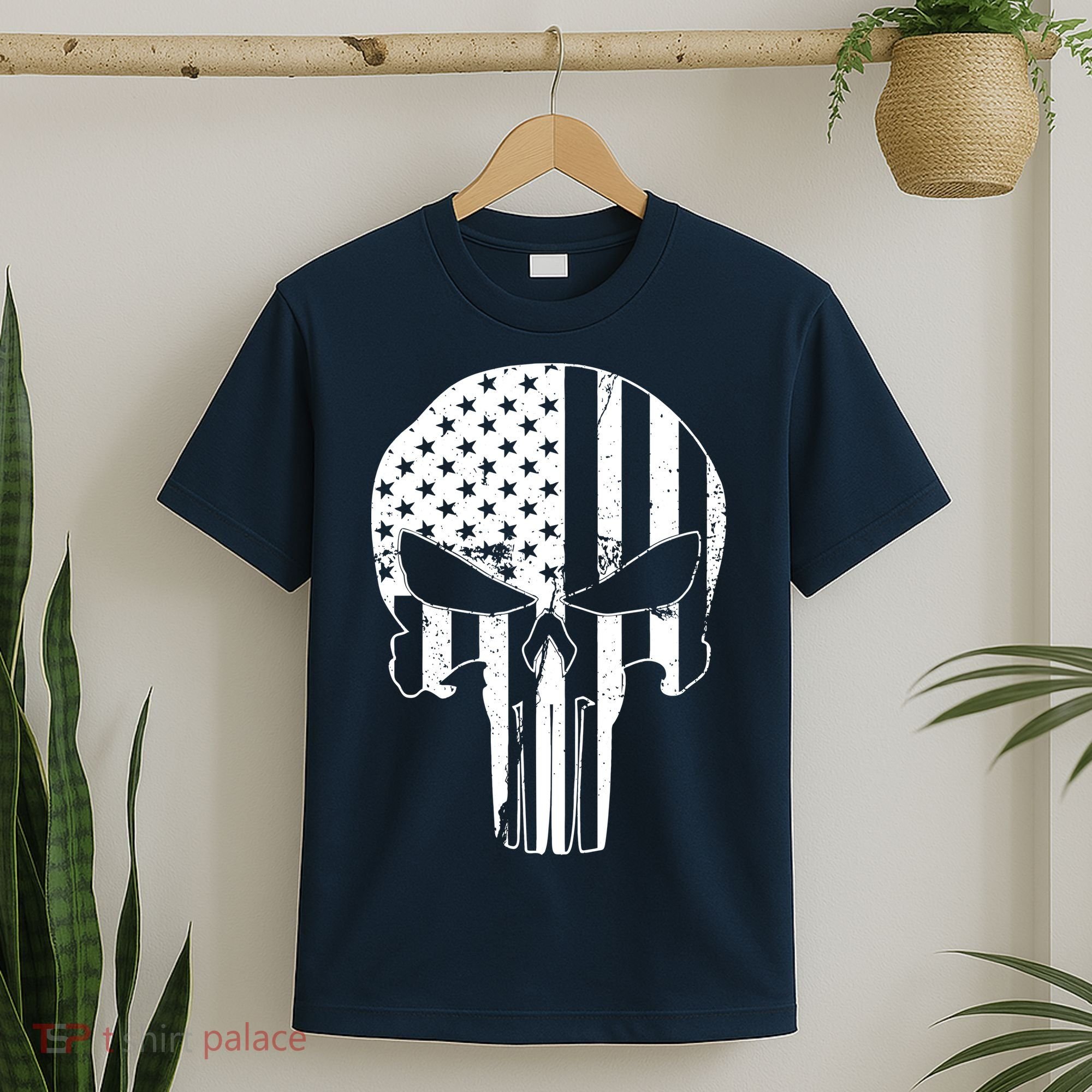 Distressed USA American Skull T-Shirt
