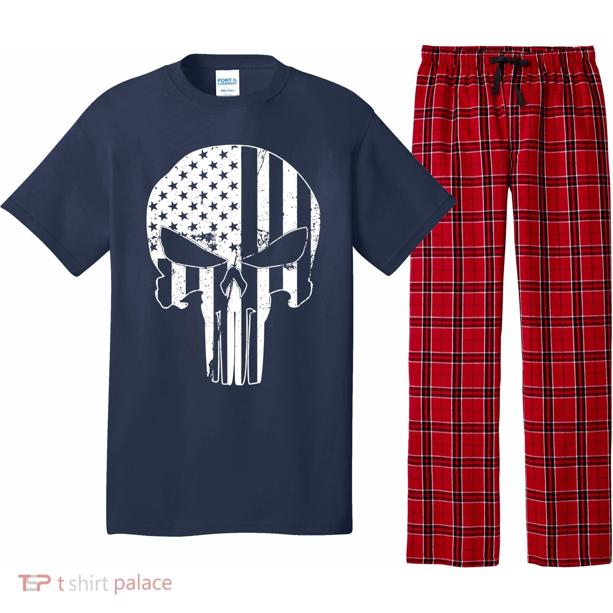 Distressed USA American Skull Pajama Set