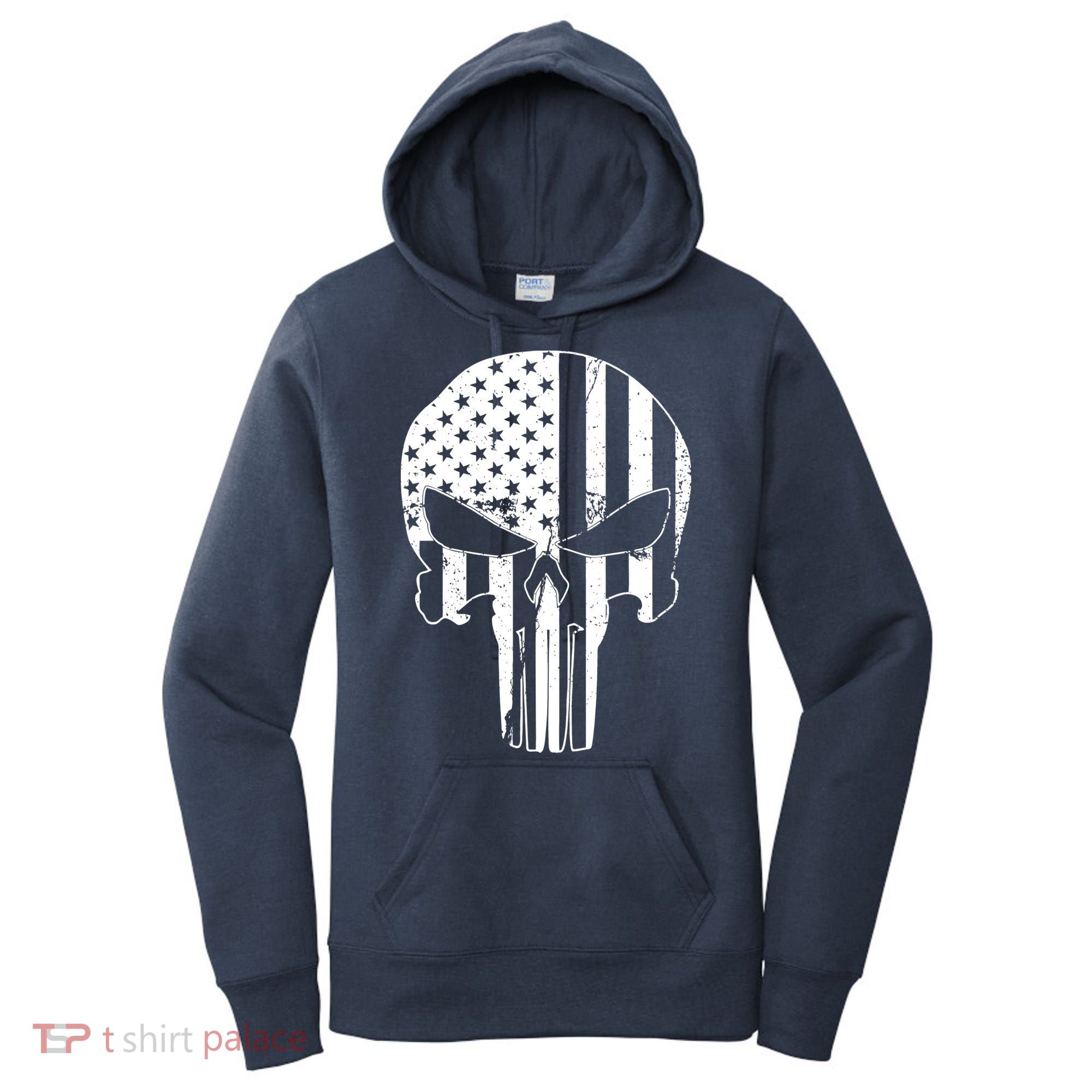 Distressed USA American Skull Women's Hoodie