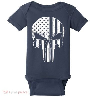 Distressed USA American Skull Baby Bodysuit